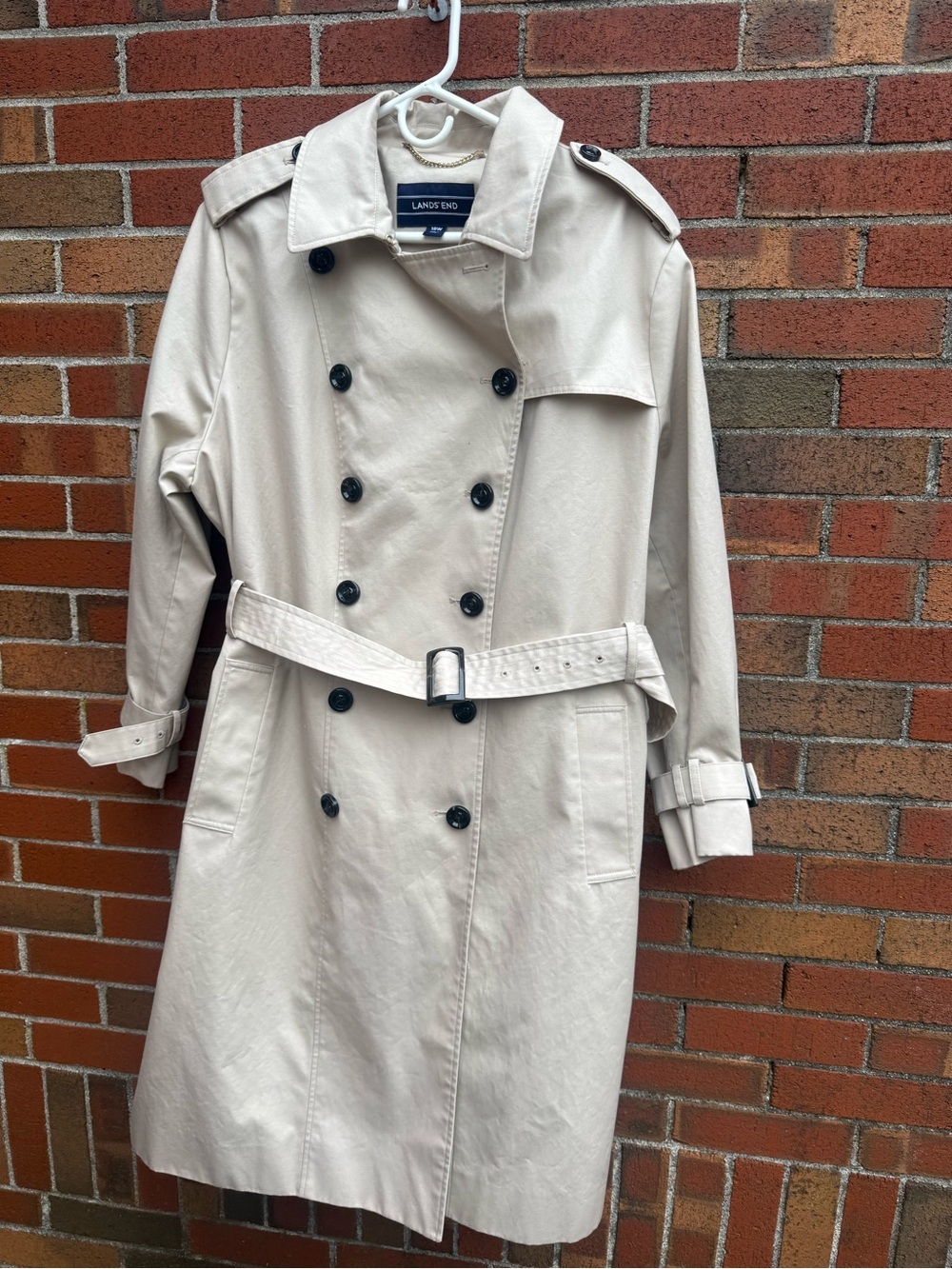 Lands' End Women's Double Breasted Trench Coat Beige Size 18W Belted
